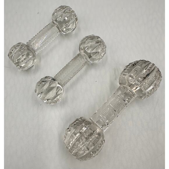 Antique American Brilliant Crystal Cut Glass Faceted Barbell Knife Rest Set of 3 - Picture 8 of 9